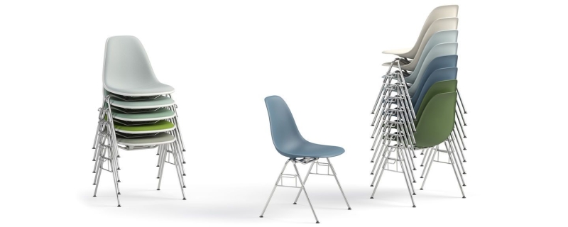 Eame Moulded Side stacking chair, stackable and ganging chair by Herman Miller